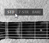 GUITAR TUNINGS RealGuitar Steel String has three tuning selections: Standard, 7-string, and Baritone, available by clicking the appropriate Tuning button.