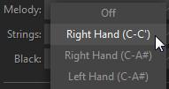 STRINGS Strings setup lets you assign String keys of various ranges to Left or Right Repeat zones.