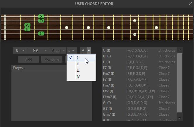 USER CHORDS Click User Chords button to open Chord Editor window.