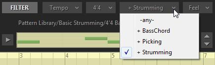 To let you easily find the suitable patterns for your song we have developed the powerful Style Filter allowing to automatically select pattern sets by musical criteria:
