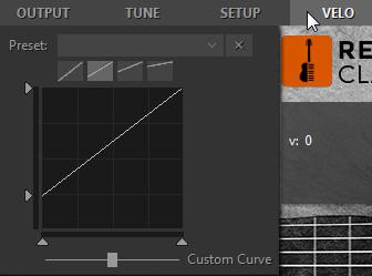 Velocity panel provides Preset, Velocity curve buttons, and Velocity curve graph.