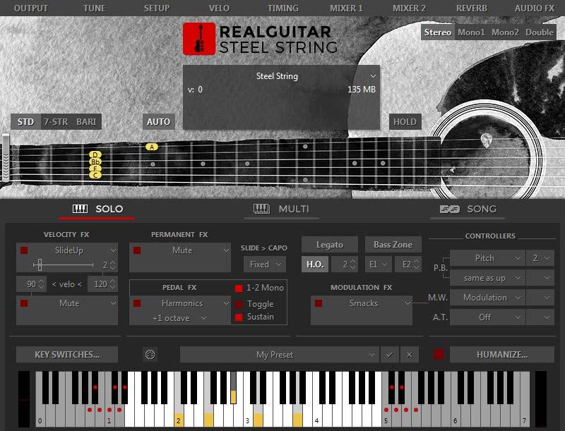 REALGUITAR STEEL STRING VIRTUAL FRETBOARD In RealGuitar we have realized the Floating Fret Position principle, which imitates change of fret position of a guitarist's hand on the neck.
