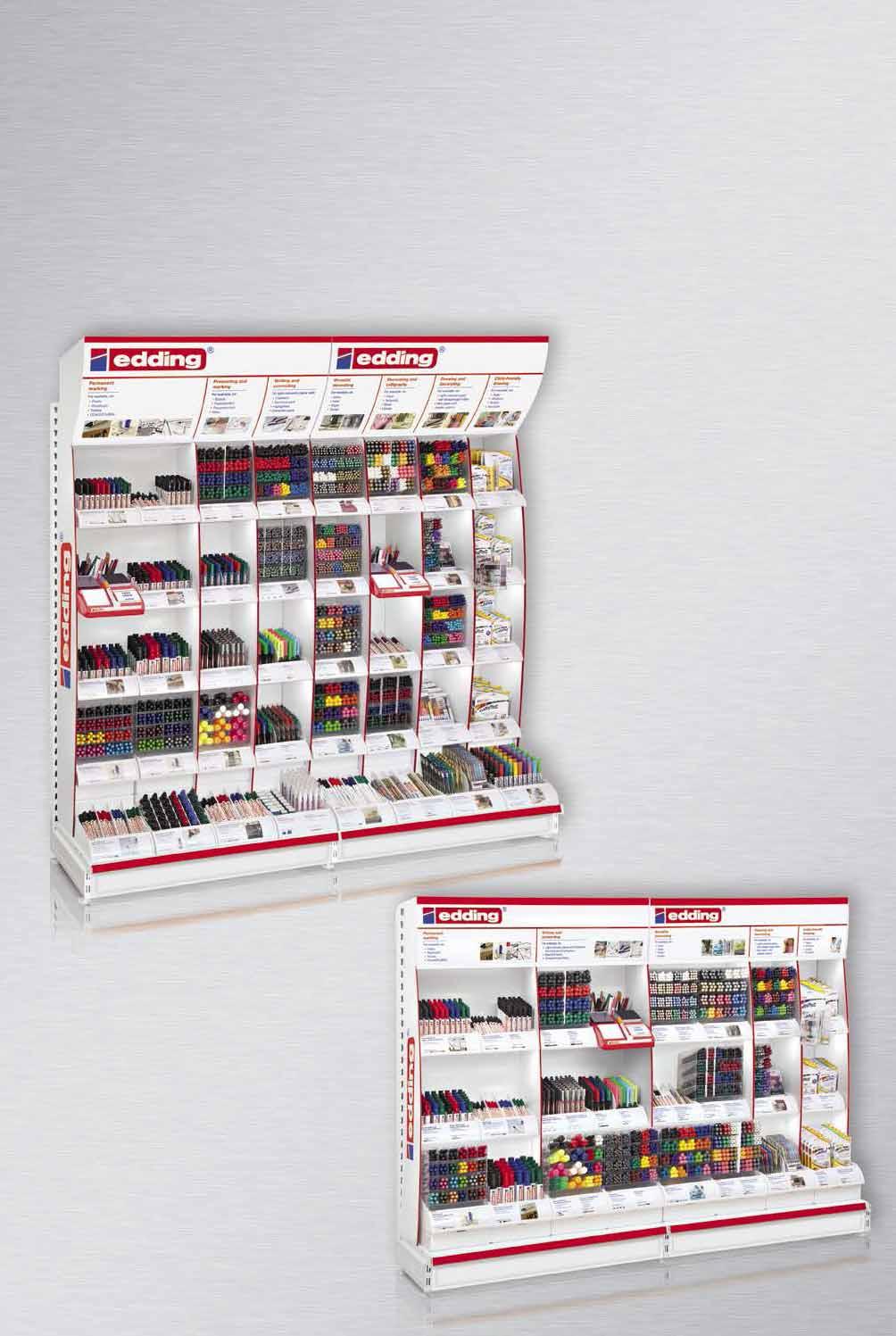 edding POS Shop The edding POS Shop is available in an eye-catching wall placement and aisle solution.