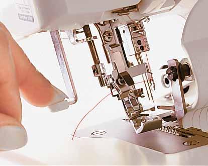 Thread lay-in system: The BERNINA lay-in system allows quick and direct threading every time. Thanks to the automatic lower-looper threading system, it s also a cinch to thread the lower-looper.