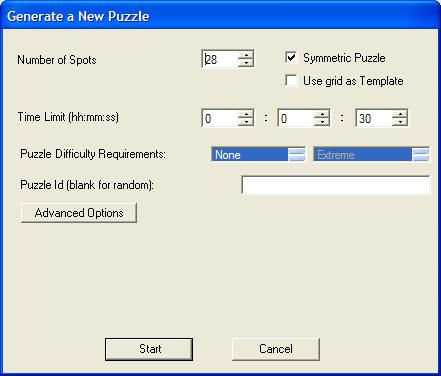 Generate Puzzle (shortcut key Ctrl-E) Open the Generate Puzzle Dialog, which lets you create random puzzles.