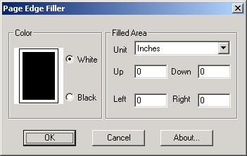 Page Edge Filler Eliminates the blemish around the paper edges by covering the area in (Black or White) color. Color Select a color to paint over the image frame. Can select "White" or "Black".