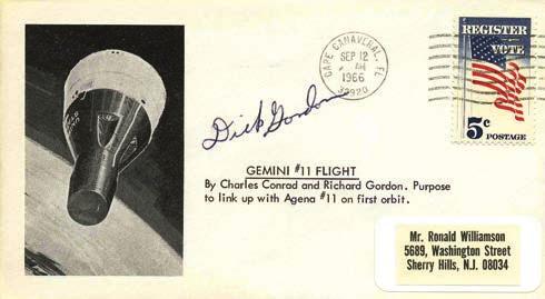 With a Kennedy Space Center postmark. Signed by Don Eisele (Apollo 7).