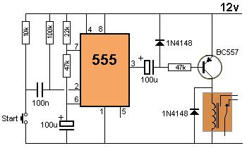 The 555 circuit uses two diodes to connect the chip to the negative rail and this allows the components to be fitted between the "high side" of the lamps and the "power switch.
