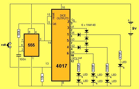 LED DICE - minimum components LED FLASHER This circuit uses Pin 7 to turn on the LED and the capacitor is