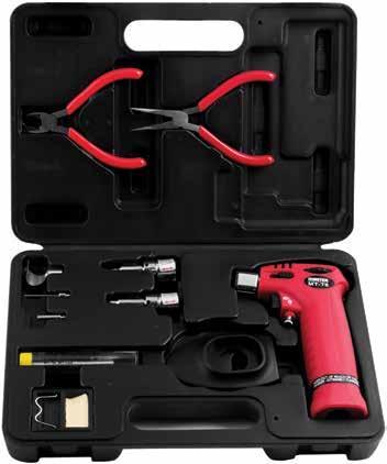 shrink attachment (3394), polyfoam cutter (3396), " wire cutter, " needle nose pliers, lead free solder and sponge packed in a durable plastic case Approx. Flame Temp.