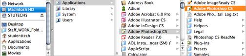 G E T T I N G S T A R T E D OPENING Begin by opening Adobe Photoshop CS. On a PC, click Start > Programs > Adobe > Photoshop CS, or click on the shortcut on the desktop.
