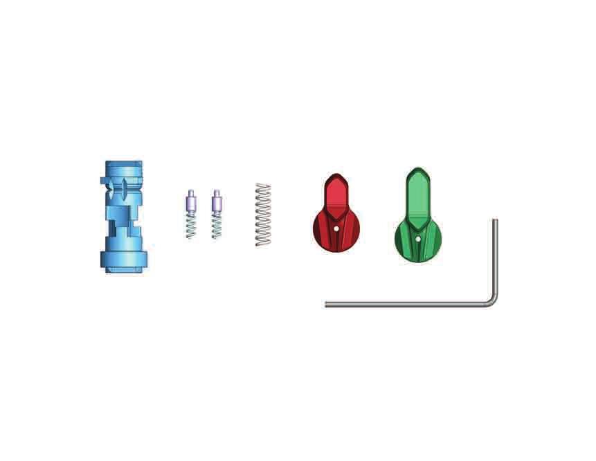 8 Kit Includes: Safety Drum 2x safety lever springs and retention studs 2x selector levers Lever install and removal tool Replacement safety detent spring T O O L S N E E D E D 2 3 45 Degree detents