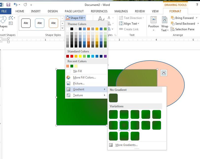 Lesson 3: The Office Drawing Tools Gradients When we talk about gradients we mean the way you can fill drawing objects (rectangles, ovals, etc.) with graded shades of the same color.