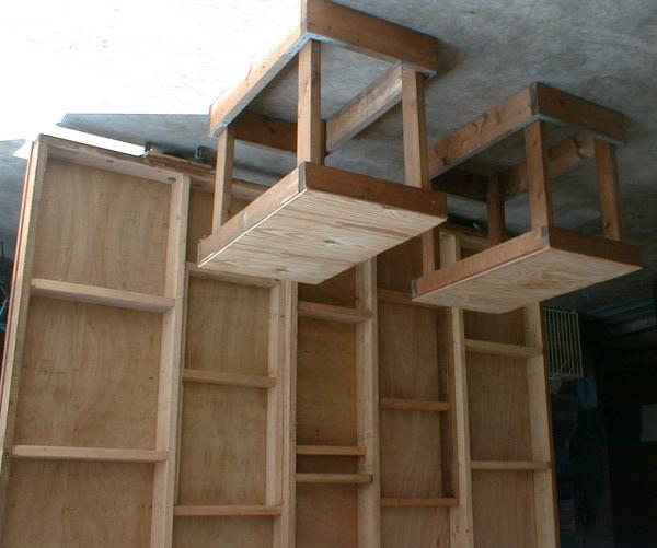 Game table underside and pedestals (note that table is resting on casters and