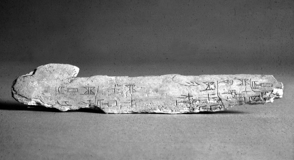 Fragment of oracle bone, approx. 1300-1050. China; Henan province. Shang dynasty (1600-1050 BCE). Probably cattle bone. The Avery Brundage Collection, B60M502.