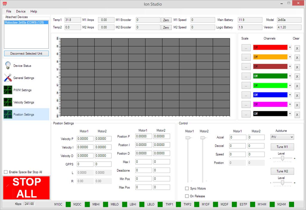 Position Settings The Position settings screen is used to set the encoder and PID settings for position control.