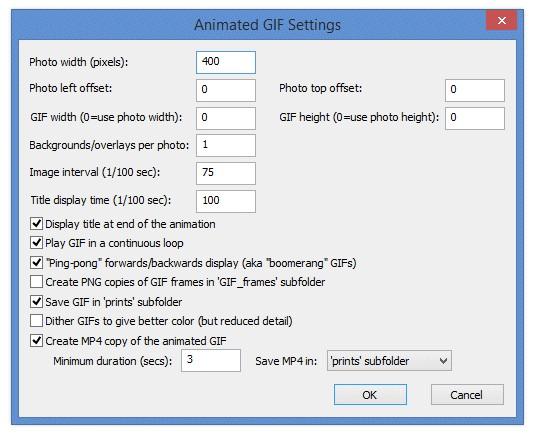 74 "Animated GIF settings..." button to configure the settings: The animated GIFs will show the photos in the same orientation as the live view display.