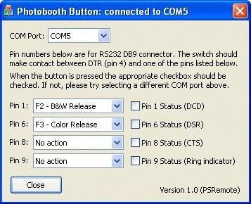 84 for a two button setup with where the user can select B&W or color prints you would use settings similar to those below: In operation Connect the USB to RS-232 adaptor to a USB port on the PC and,