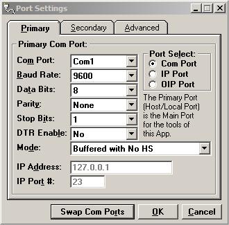4.4.1 PORT SETTINGS From the Programmer Window, Select Utilities Port Settings Integra-TR programming is done through the PC s Primary COM Port.