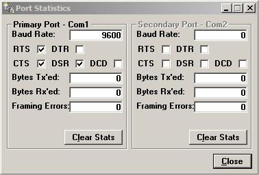 Figure 30: Port Statistics Screen Baud Rate Displays the current setting for the utilized COM port RTS RTS is an output from the user connected DTE device. This will be checked if active.