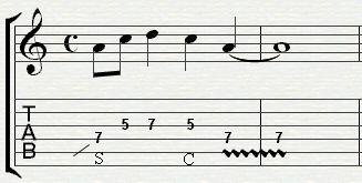 Lick Study Two This second example utilises a slide as well as a curl and vibrato. Begin the slide from the 5th fret. The note on the 5th fret is not heard other than at the beginning of the slide.