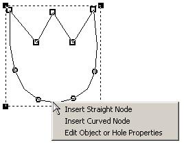 Insert Nodes To insert nodes into open paths and custom shapes, click on an objects outline or Figure 4-7 Right click on an objects outline to insert a new