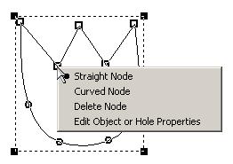 Delete Nodes To delete nodes from open paths and custom shapes, click on an existing node and choose Delete Node from the pop-up menu.