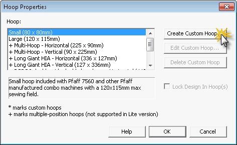 Create a Custom Multi-Hoop Grid Choose View > Hoop Properties and click the Create Custom Hoop button on the Hoop Properties dialog (Figure 9-1).