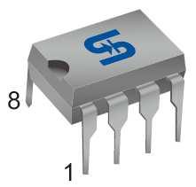 It contains an internal temperature compensated reference, comparator, controlled duty cycle oscillator with an active peak current limit circuit, drive and a high current output switch.
