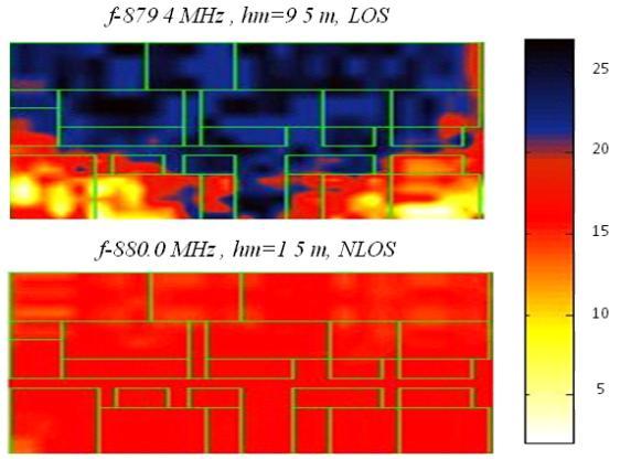 presence of LOS transmission condition. Fig. 8. Radio coverage of two different GSM 8 MHz transmitters in two different transmission condition with O.