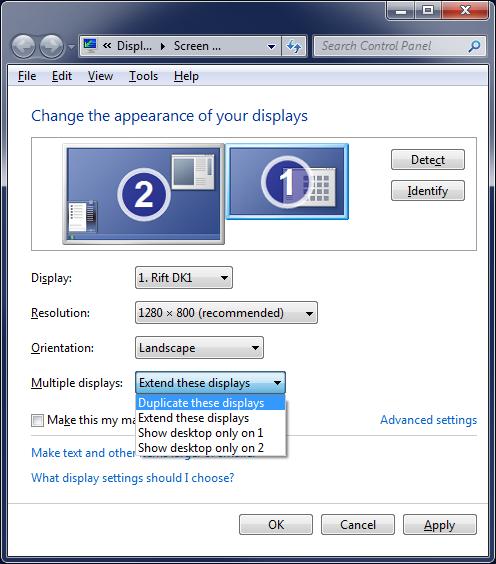 Figure 10: Screenshot of the Windows Screen Resolution dialog. is the current recommended configuration option. The shortcomings are discussed in more detail in the B.4 section of this document. B.2.