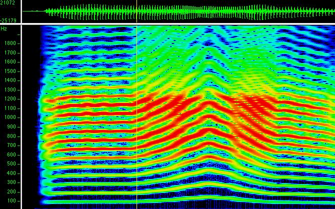 Harmonics [aaa] pitch change Measuring F0 from narrow band spectrogram Measure F0 from k-th harmonic Hk = x Hz then F0= x/k Hz 10th harmonic is convenient Expanding frequency scale makes this easier