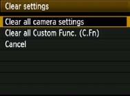 Handy Features 3 Reverting the Camera to the Default SettingsN The camera s shooting settings and menu settings can be reverted to the default. This can be done in Creative Zone modes.