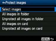 Image protect icon 3 Protect the image. Press the <U> ey to select the image to be protected, then press <0>.