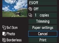 The print setting screen will appear. Print setting screen Sets the printing effects (p.206). Sets the date or file number imprinting to on or off. Sets the quantity to be printed.