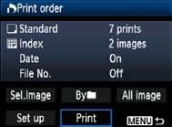 W Direct Printing with DPOF With a PictBridge printer, you can easily print images with DPOF. 1 Prepare to print. See page 202. Follow the Connecting the Camera to a Printer procedure up to step 5.
