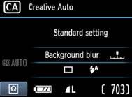 C Creative Auto Shooting Unlie the <1> Full Auto mode where the camera sets everything, the <C> Creative Auto mode enables you to easily change the depth of field, drive mode, and flash firing.