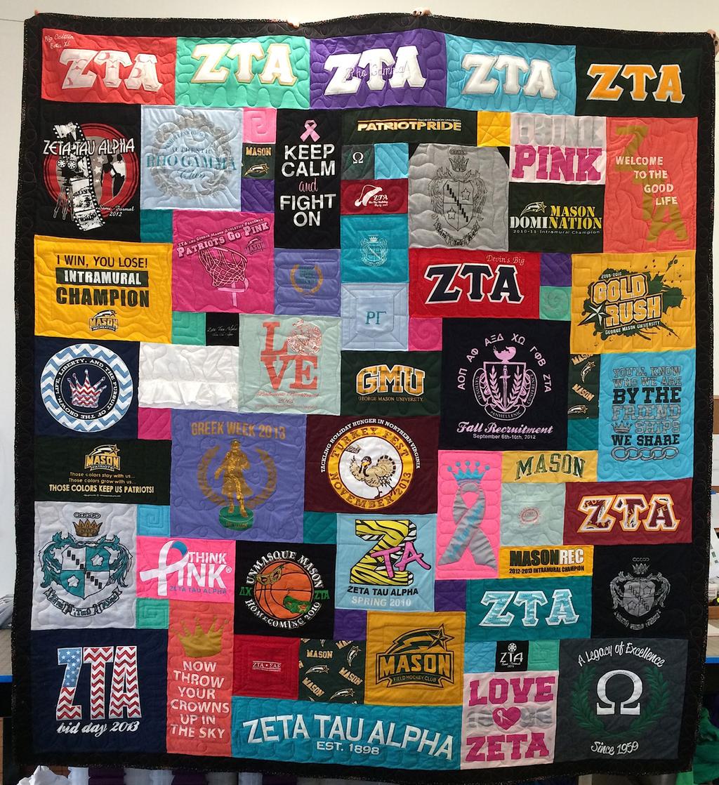 If you have too many T-shirts for the quilt size you are looking for, eliminating some of these Greek letter shirts will help.