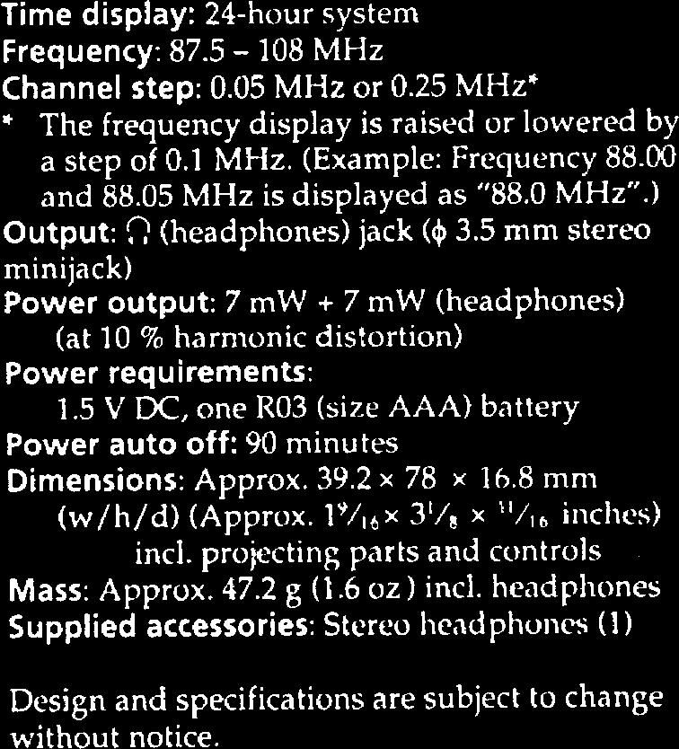 Model SPECIFICATIONS FM STEREO