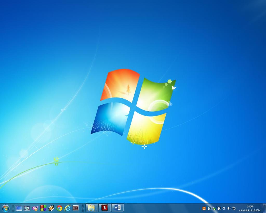 Noțiuni introductive După pornirea calculatorului, Windows 7 prezintă o interfaţă ca cea din figură. Butonul Start serveşte la pornirea aplicaţiilor instalate.