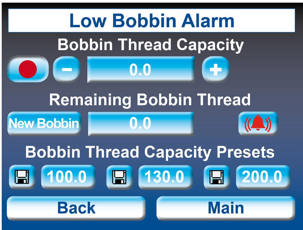 Low Bobbin The HQ Avanté includes a low bobbin capability so you can estimate how soon your bobbin thread will run out.