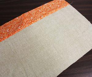 To prepare the fabric for the inner lining, cut a piece of fabric (I used chenille) to 24 1/2" wide by 12" high.