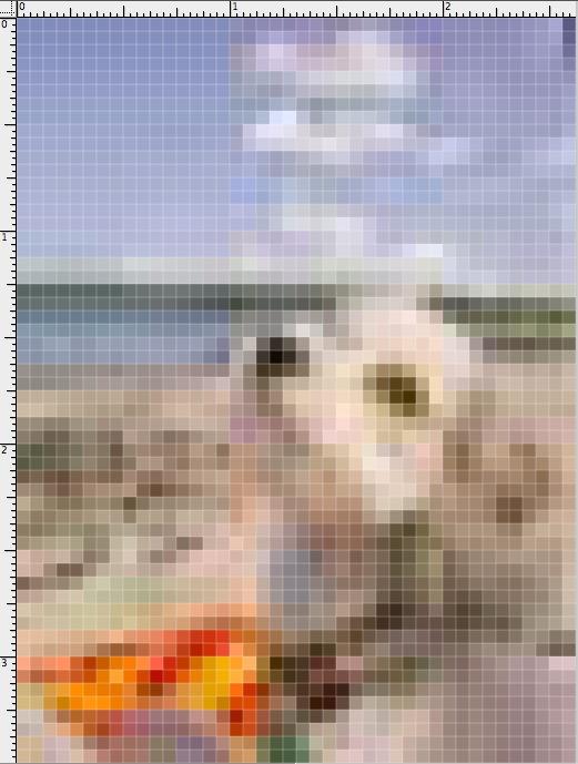 Digitizing an Image: Sampling Sampling: Measure the color for each pixel, and record that color. 16 pixels per inch Pixel is short for picture element - a discrete point of light (color) in a picture.
