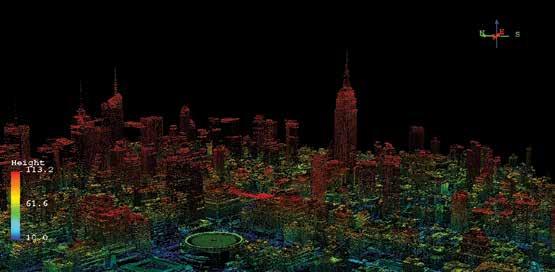 Figure 1-4. An example of point cloud data for New York City, color-coded by elevation. New York City lidar image courtesy of The Sanborn Mapping Company, Inc.