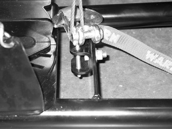 Tighten the bolt and nut to recommended torque of 20 ft-lb (28 N-m). 3/8 BOLT AND LOCK NUT FIGURE 6. J-BOLT BRACKET Run the winch cable over the roller fairlead and down to the J-bolt bracket.