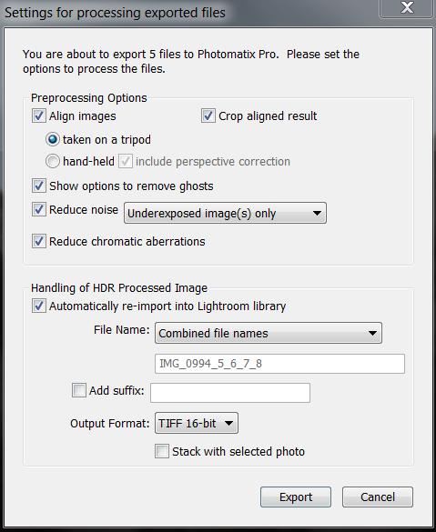 PHOTOMATIX Open images directly from Lightroom: Select the files you want to import into Photomatix by holding down the CTRL key and selecting the photos (or clicking on the first photo, holding down