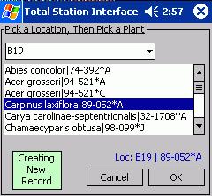 Note: If a plant is open in Garden Notepad or GreVid, that plant can be transferred directly to the Total Station Interface by simply double-tapping the "Enter Acc. Num. or scan barcode" box. 2.