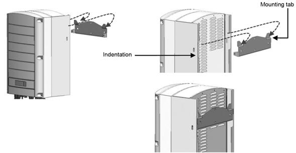 4. Chapter 3: Installing the Inverter Hang the inverter n the bracket (see Figure 7): Lift the inverter frm the sides, r hld it at the tp and bttm f the inverter t lift the unit int place.