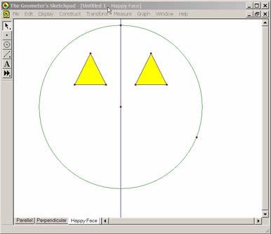 Meet Geometer s Sketchpad Double click the vertical line. Select all vertices, edges, and the interior of the triangle. From the Transform menu, choose Reflect. Press ESC.