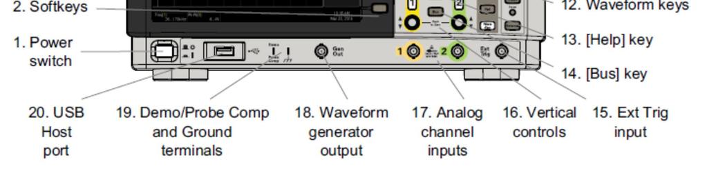 4) When you press the [AutoScale] key, the oscilloscope will quickly determine which channels have activity, and it will turn these channels on and scale them to display the input signals.